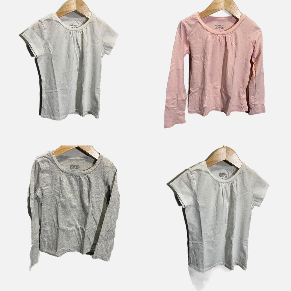 Harper Canyon Tee Bundle Kids Size 5 Pink Gray White Pleated Basic Casual Tops
